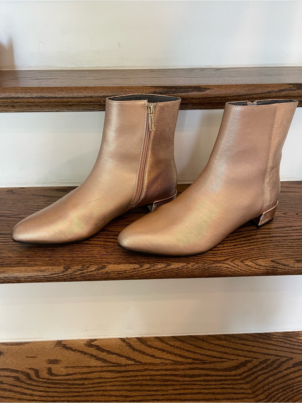 Metallic Rose Ankle Booties with Side Zip - Women's Booties sz 8